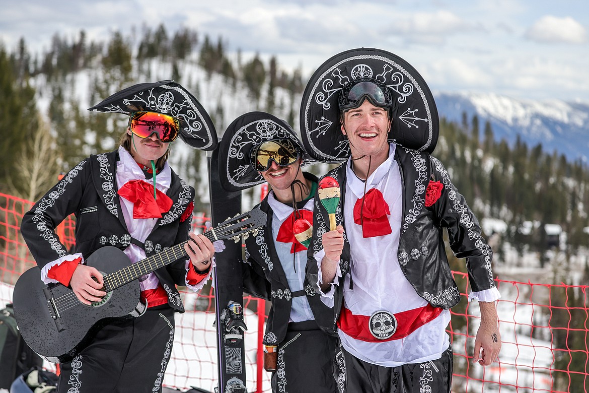 Competitors dressed as the Three Amigos in the Pond Skim on Saturday. (JP Edge photo)