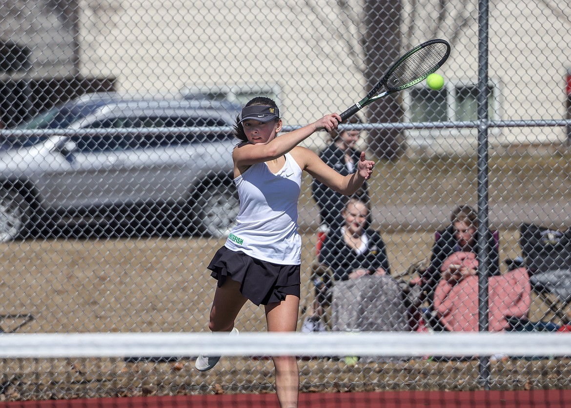 Junior Alivia Lusko competes in Columbia Falls against the Wildkats last week. (JP Edge photo)