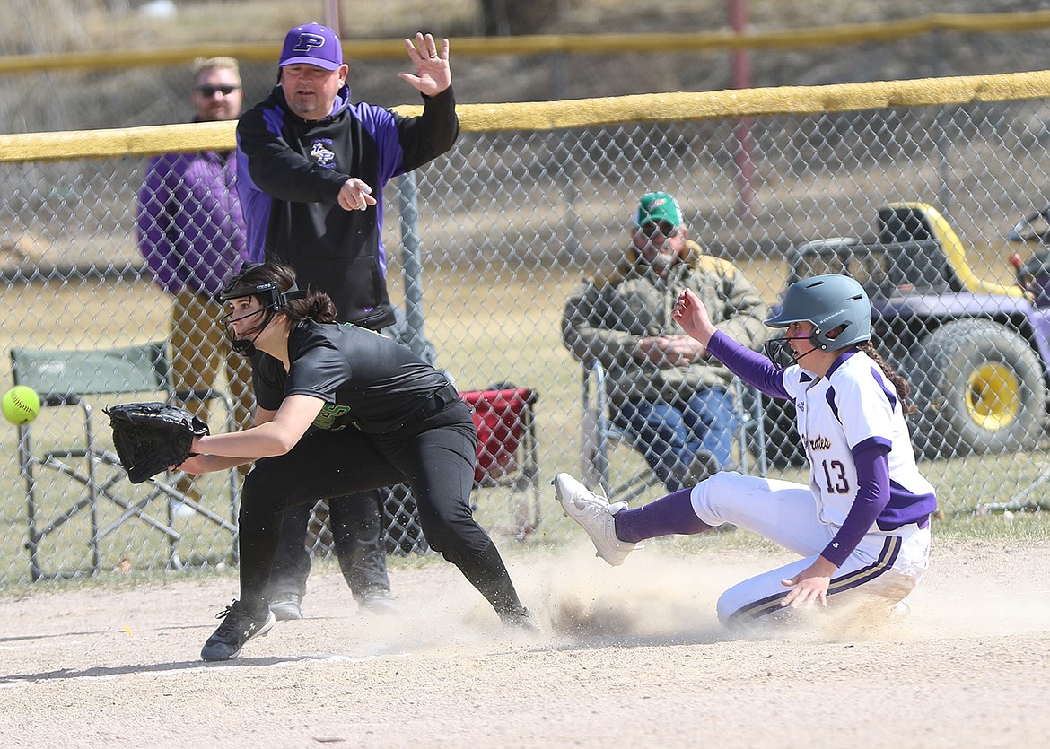 Lady Pirate Nikki Kendall is safe at third during Saturday's game against Whitefish. (Bob Gunderson photo)