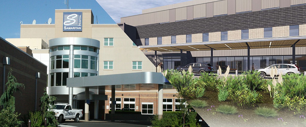 Samaritan Healthcare district voters will decide the fate of a construction bond that would replace the existing Samaritan Hospital, left, with a new one shown on the right in concept artwork.