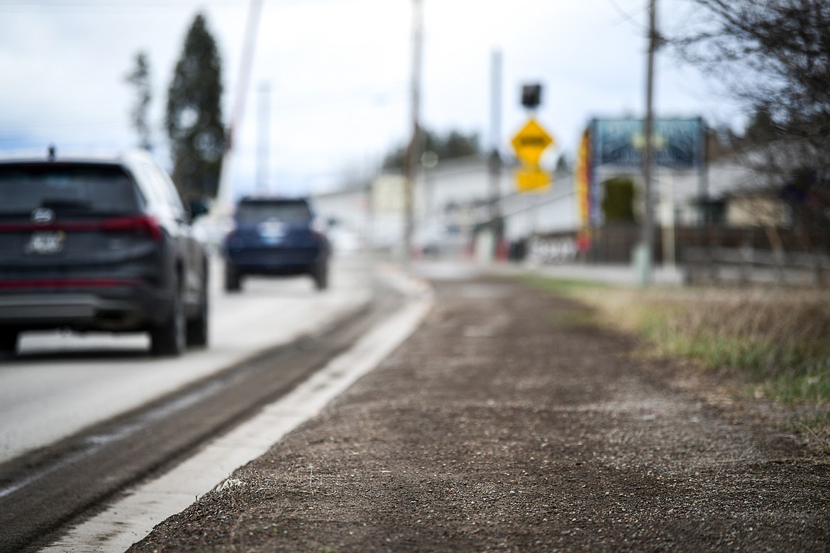 Looking north near the intersection of East Evergreen Drive along what will become sidewalk on Tuesday, April 11. (Casey Kreider/Daily Inter Lake)