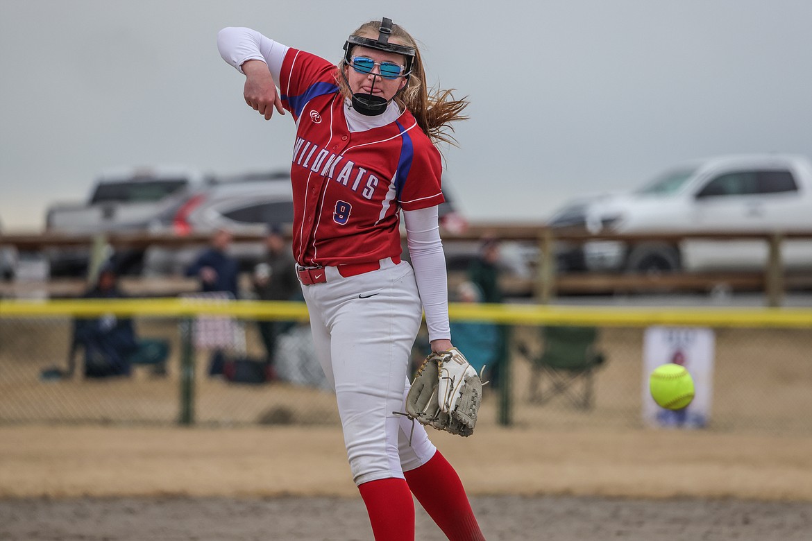 Maddie Moultray pitches against the Wolfpack at Glacier High School on Friday. (JP Edge photo)