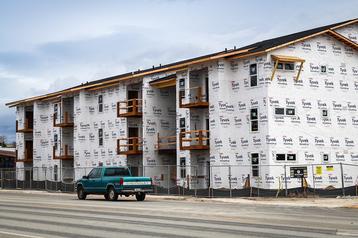 One of several buildings under construction at Junegrass Place on North Meridian Road in Kalispell on Tuesday, April 11. (Casey Kreider/Daily Inter Lake)