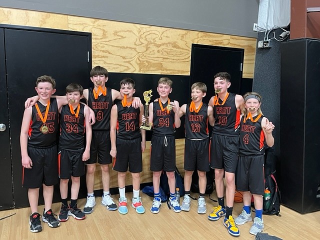 Courtesy photo
The Coeur d'Alene Heat sixth grade boys basketball team took first place last month at the “Crash the Boards” sixth grade tournament at Mettle Sports in Nampa. From left are Caleb Davenport, Logan Cotant, Asher Rouse, Drew Murrell, Easton Clyne, Jax Pearson, Holden Carpenter and Dean Perkins.