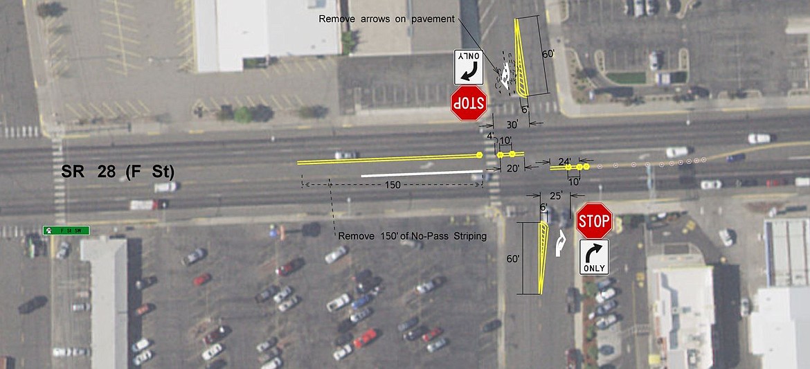 First Street SW in Quincy will undergo a traffic revision this month that will eliminate left turns onto SR 28.