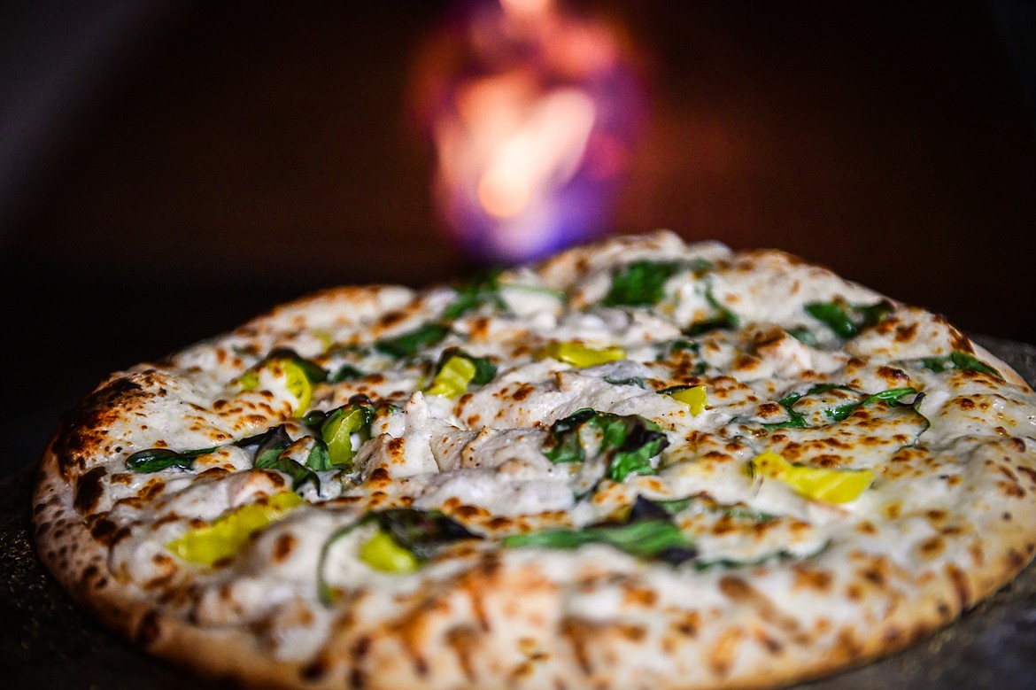 The Naked Chicken pizza at Nickerbokker's Pizza in Kalispell on Wednesday, April 12. (Casey Kreider/Daily Inter Lake)