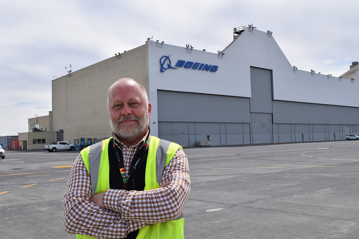 Valdis Martinsons, Moses Lake site director for Boeing, in front of the company’s giant hangar at the Grant County International Airport. Built for a cost of $8 million in 1956, and capable of holding eight large B-52 bombers or KC-135 tankers, the hangar is now the centerpiece of the company’s 737 MAX storage and maintenance operations.