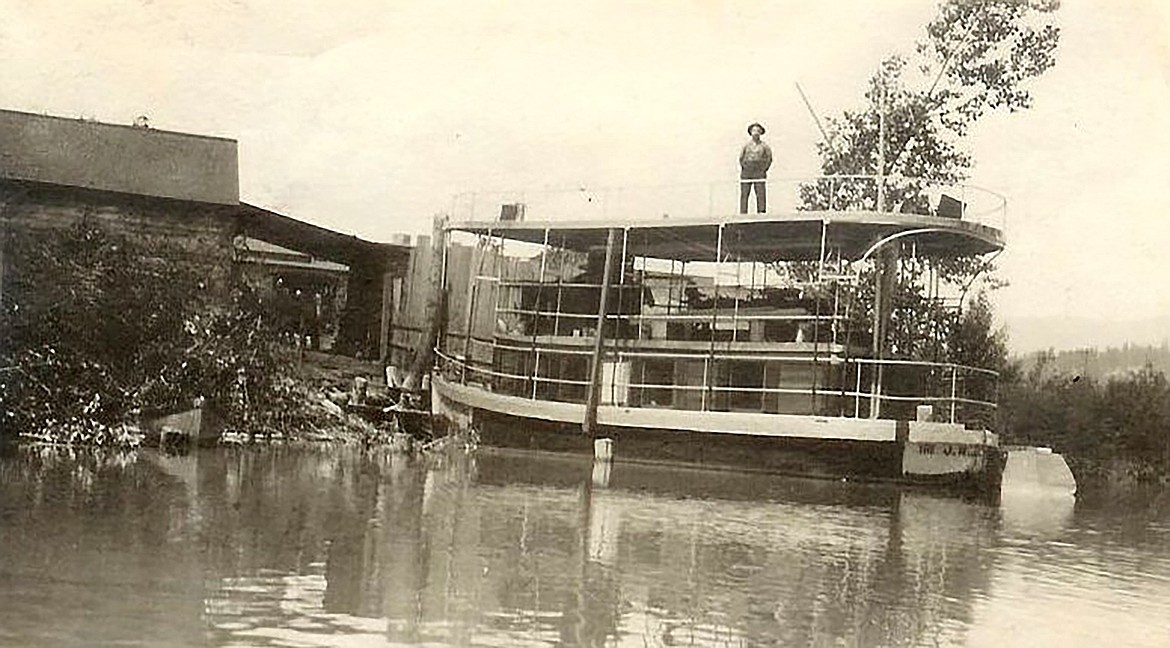 Moored on the north bank of the Kootenai River, the J.M. Schnatterly, a 45-foot cabin cruiser, owned by John Miles "J.M." Schnatterly, was damaged by fire on April 11, 1923.