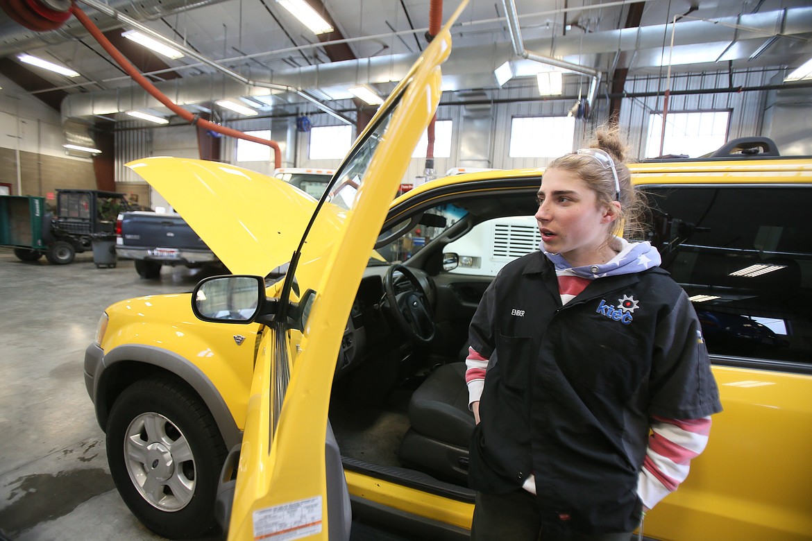 KTEC student Ember Techau, a Timberlake junior, on Wednesday discusses working on the vehicle that went to a young mom through a new program launched by KTEC, Charity Reimagined and community partners. "To be able to give to somebody who's in need and just can't quite afford what exactly they need, I think it's awesome," she said.