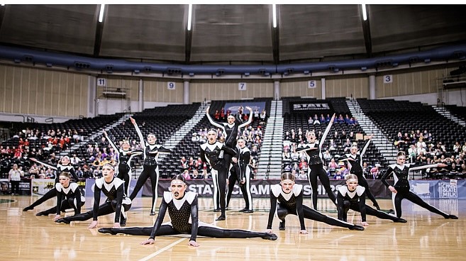 The Moses Lake High School Molahiettes at the finale of their state-winning military routine. The dance and drill team from Moses Lake has a strong tradition of bring home trophies from the competitions they attend.