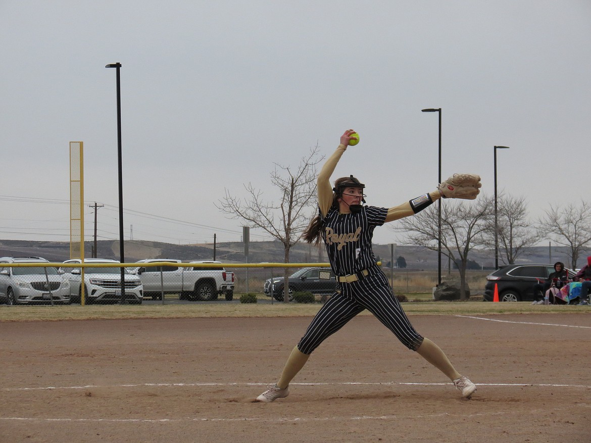 Royal freshman Jill Allred pitches for the Knights.