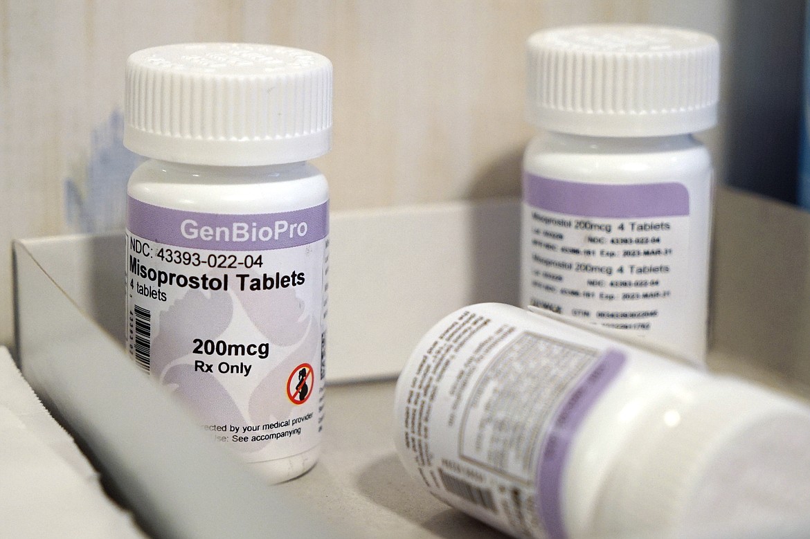 FILE - Bottles of the drug misoprostol sit on a table at the West Alabama Women's Center, March 15, 2022, in Tuscaloosa, Ala. For California, New York and some other states trying to position themselves as safe havens for those seeking abortions, a federal court ruling this week, Wednesday, April 12, 2023, could be a setback, adding barriers to obtaining one of the two drugs usually used in combination to end pregnancies with medication. (AP Photo/Allen G. Breed, File)