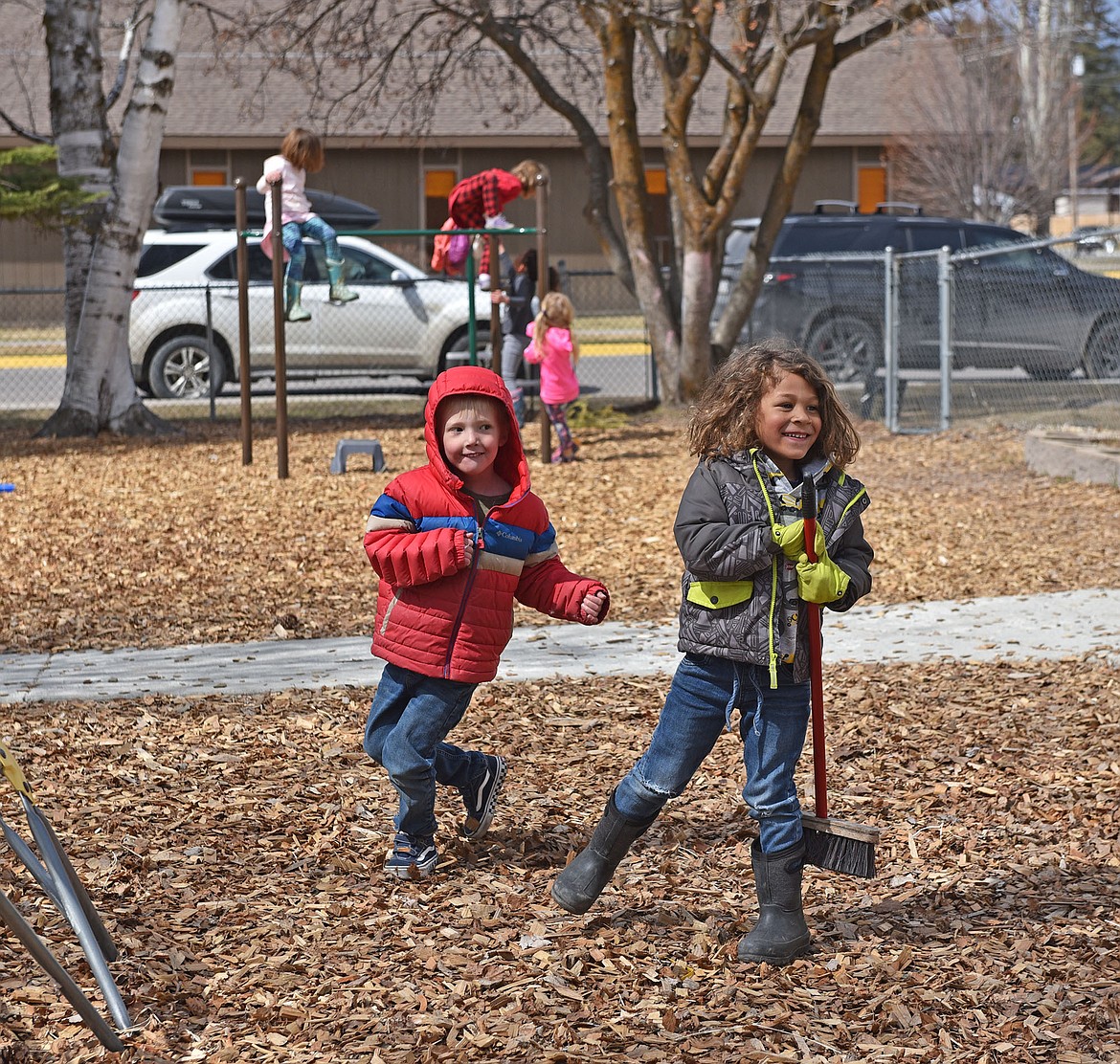 Students in the playground of the Children's House Montessori School in Whitefish. (Julie Engler/Whitefish Pilot)