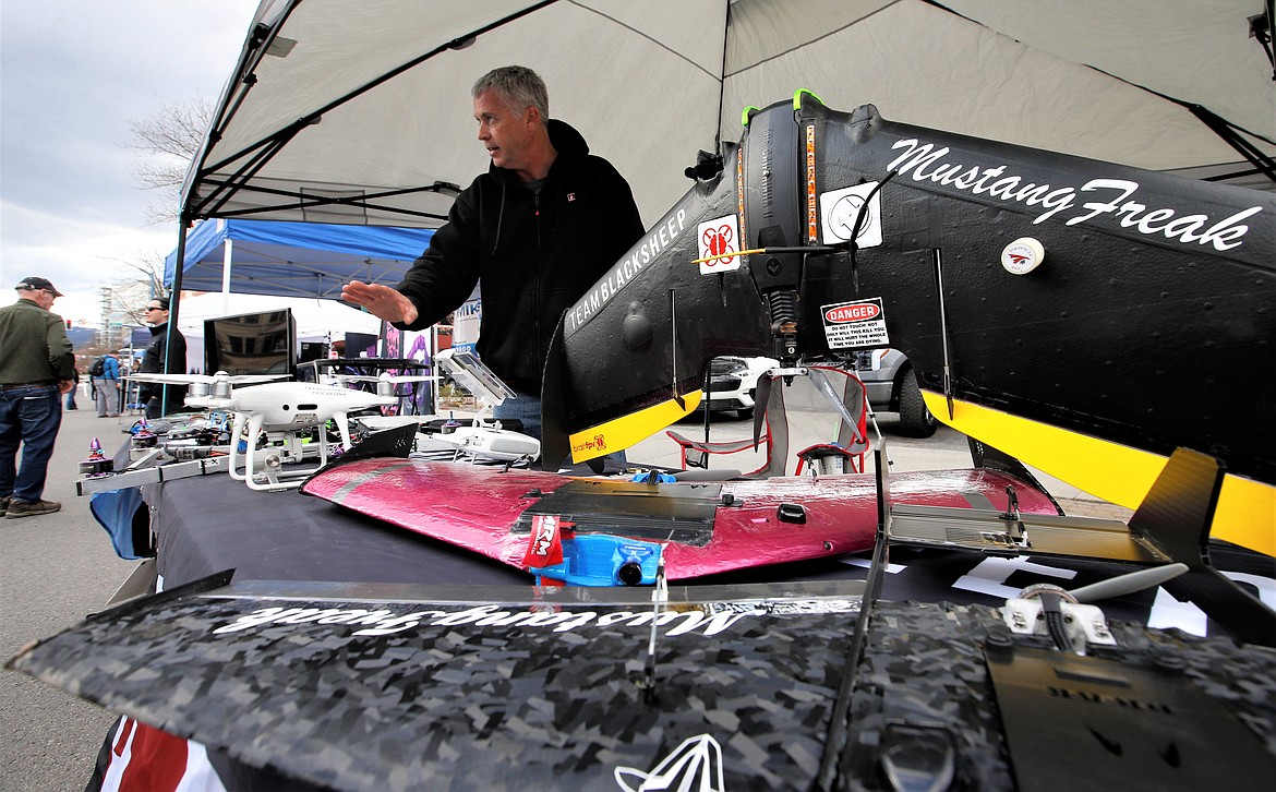 Monty Lomazzi with Spokane FPV talks about drones at the Innovation Collective's Think Big Festival on Friday in Coeur d'Alene.