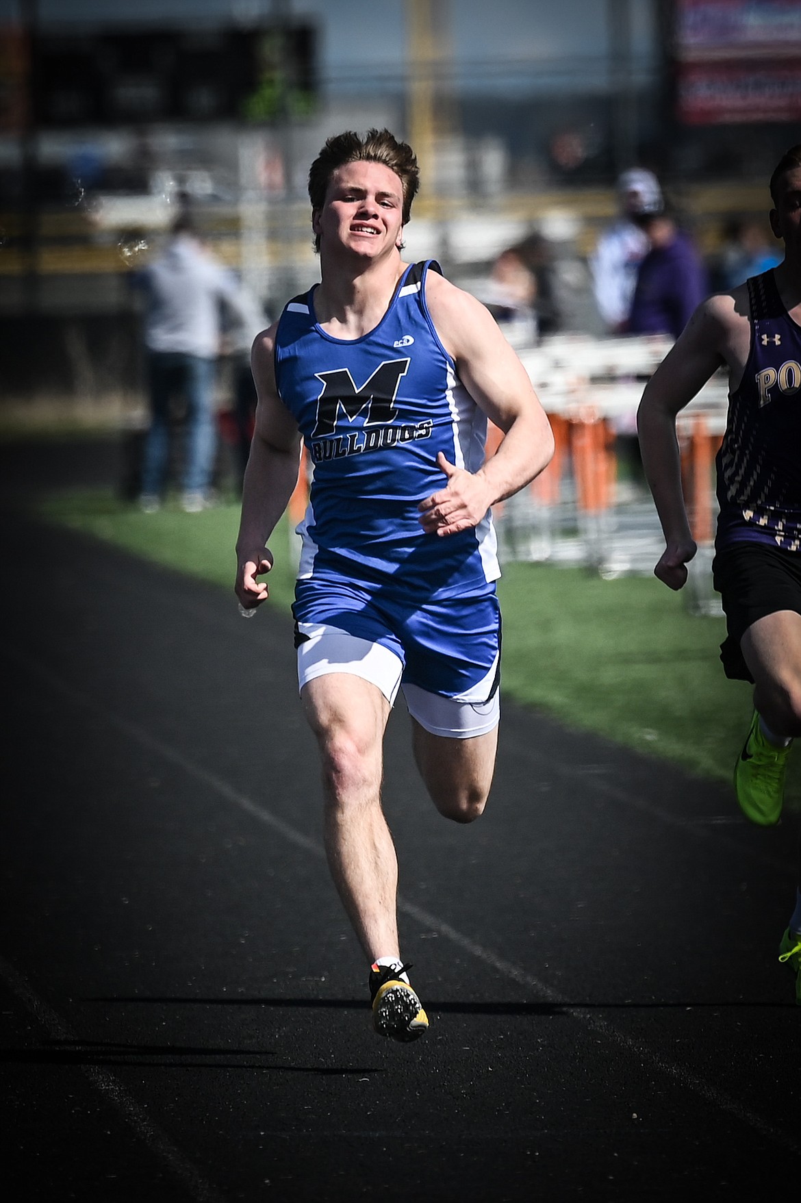 Mission's Canyon Sargent nailed a first in the 100m and second in shot put at Saturday's track meet in Ronan. (Christa Umphrey photo)