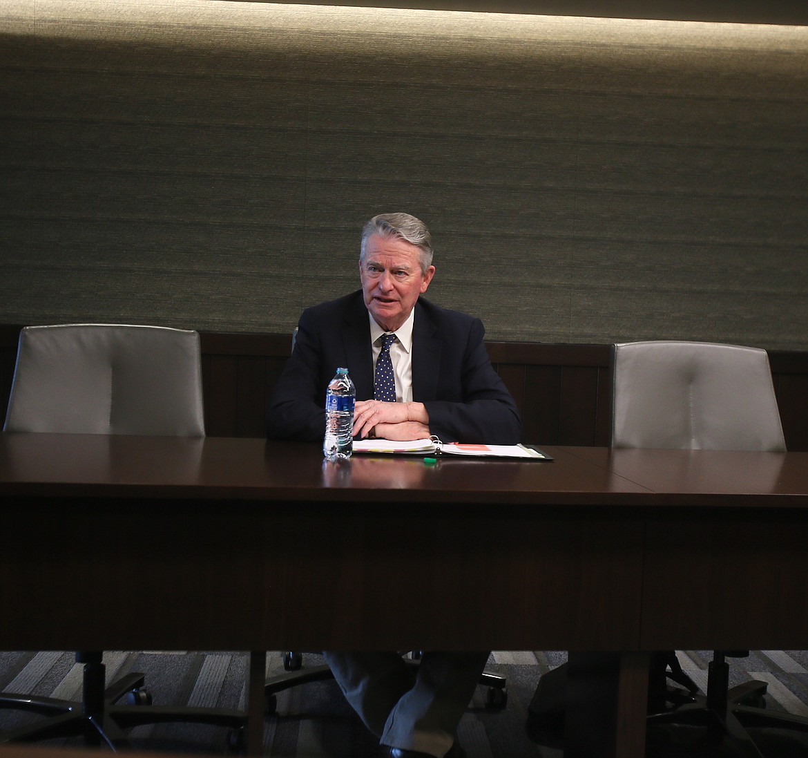 Idaho Gov. Brad Little discusses the 2023 legislative session Monday during an interview at The Press in downtown Coeur d'Alene.