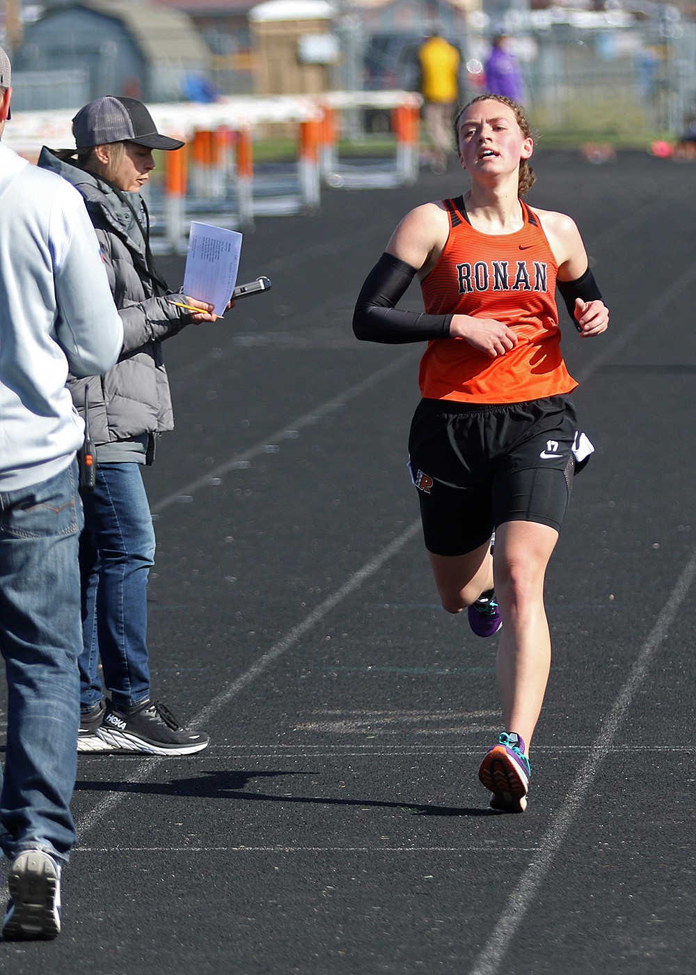 Ronan's Olivia Heiner posted a first in the 3200-meter run at Saturday's meet. (Bob Gunderson photo)