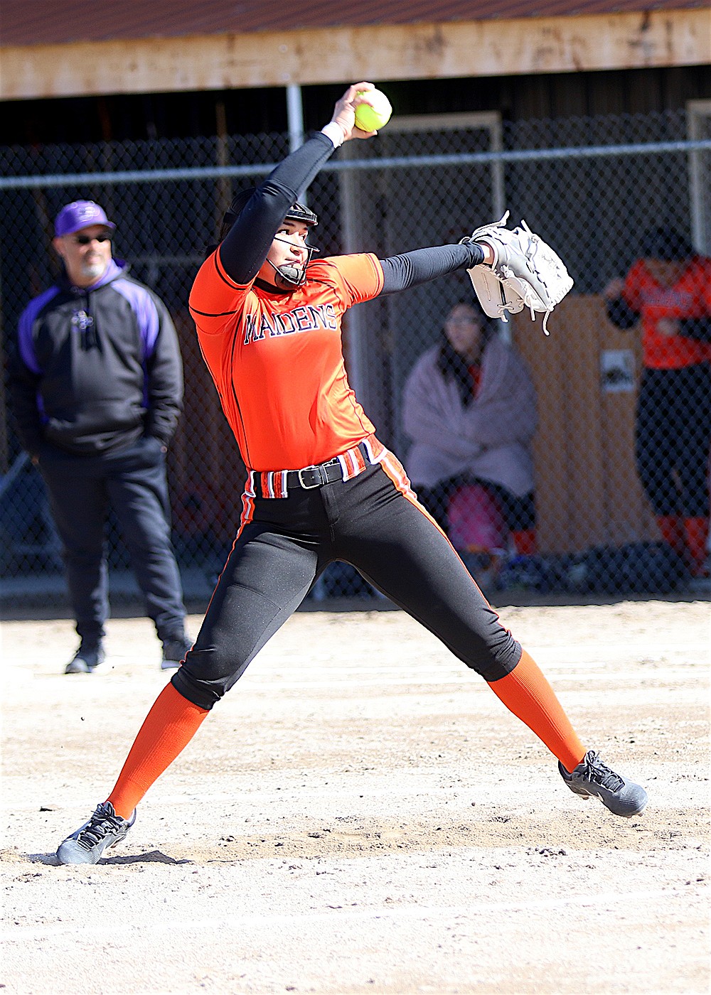 Ronan pitcher Kaleigh Benson winds up for last Friday's game against Polson. (Bob Gunderson photo)