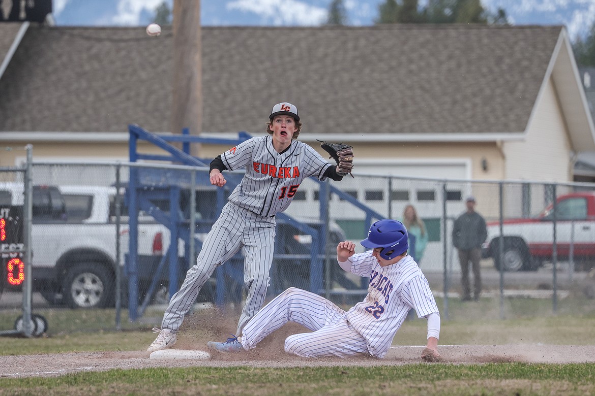 Reggie Sapa slides into third at home against Eureka last week. (JP Edge photo)