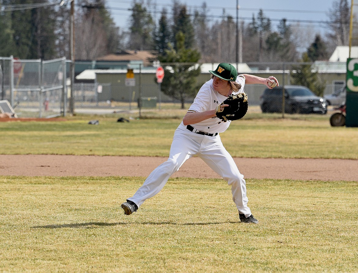 Bulldog Josiah Ruther makes a throw in a game against Butte at Memorial Field in Whitefish Thursday. (Whitney England/Whitefish Pilot)