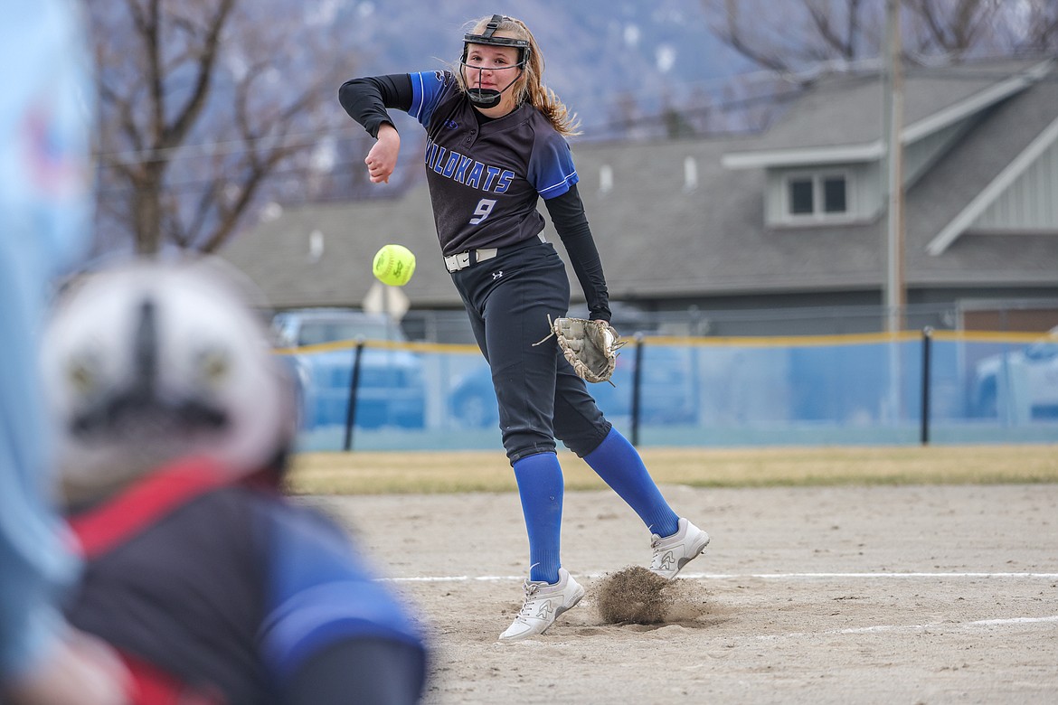 Junior Maddie Moultray pitches at home against Ronan last week. (JP Edge photo)