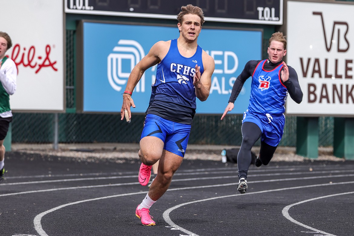 Junior Kai Golan competes in the 200m race at the Flathead Time Trials in Kalispell last week. (JP Edge photo)