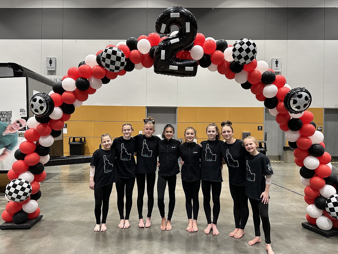 Courtesy photo
Avant Coeur Gymnastics Level 8s competed at their last meet of the season in Tacoma, Wash., at the Region 2 Regional Championships. From left are Kaylee Strimback, Sara Rogers, Avery Hammons, Kenzie Short, Sophia Elwell, Claire Traub, Kayce George and Piper St John.