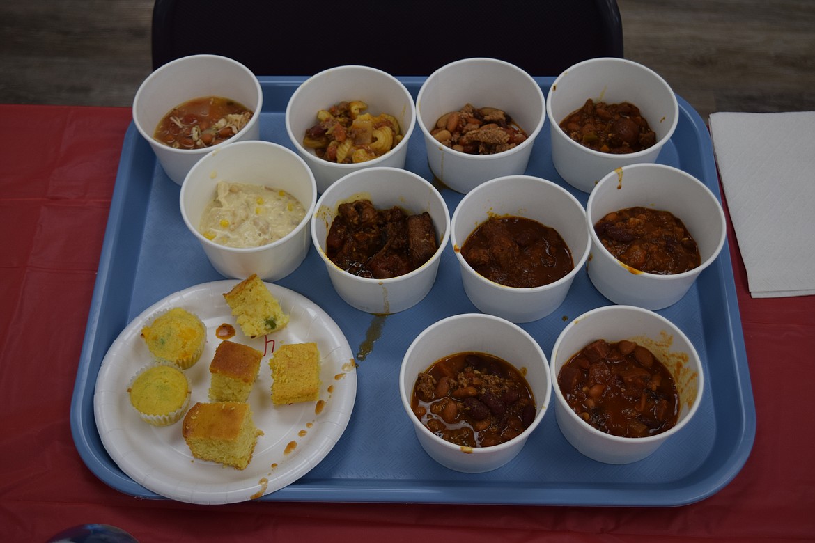 The 10 chilis and six different kinds of cornbread entered into competition on Monday.