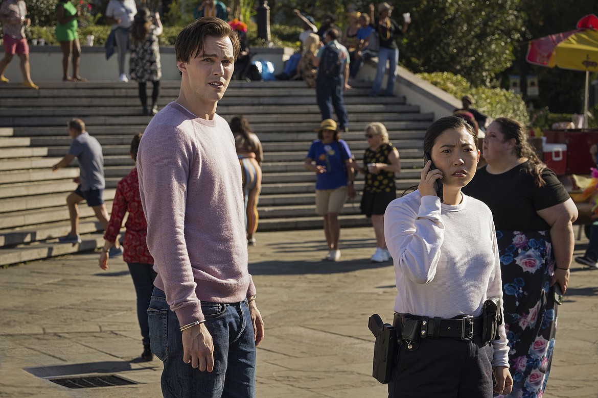 This image released by Universal Pictures shows Nicholas Hoult, left, and Awkwafina in a scene from "Renfield."