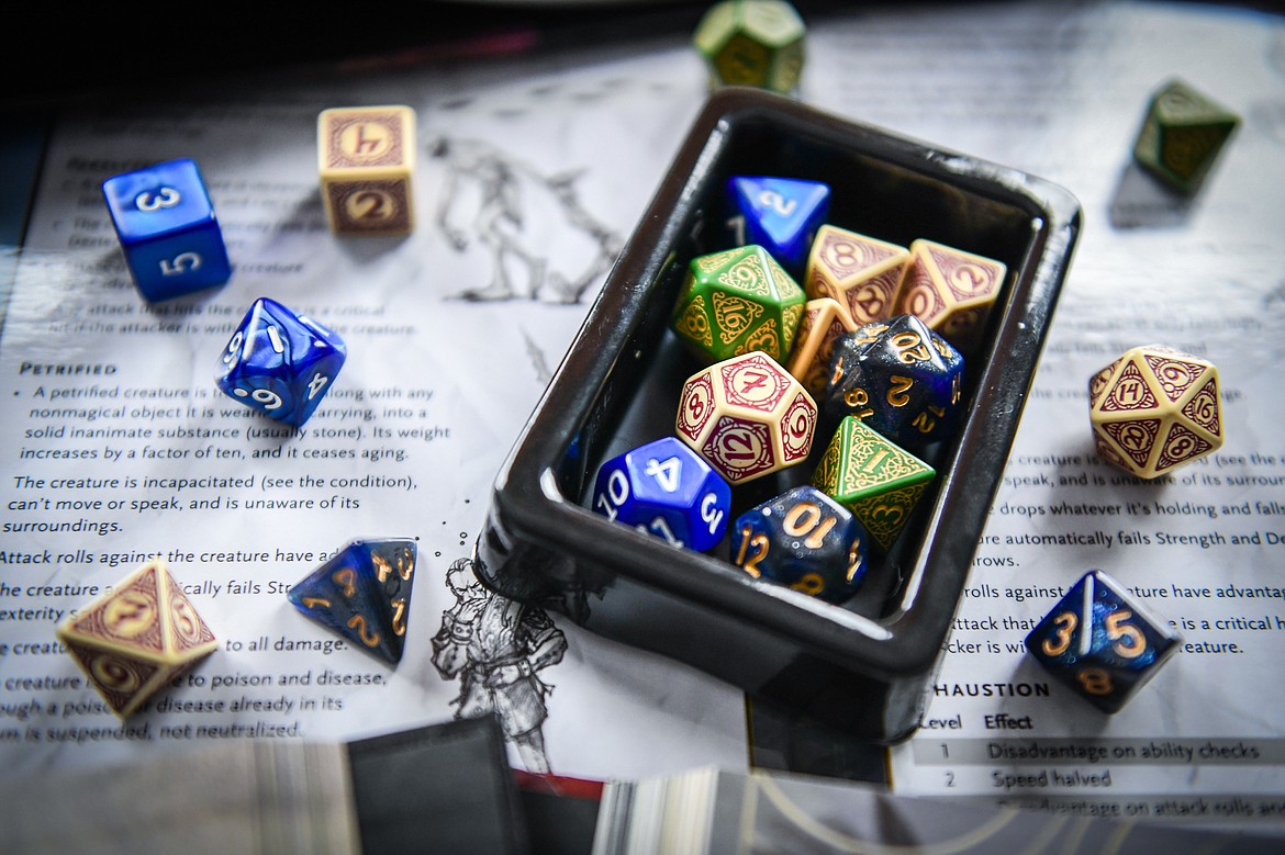 Multi-sided die for playing Dungeons & Dragons on Tuesday, April 18. (Casey Kreider/Daily Inter Lake)