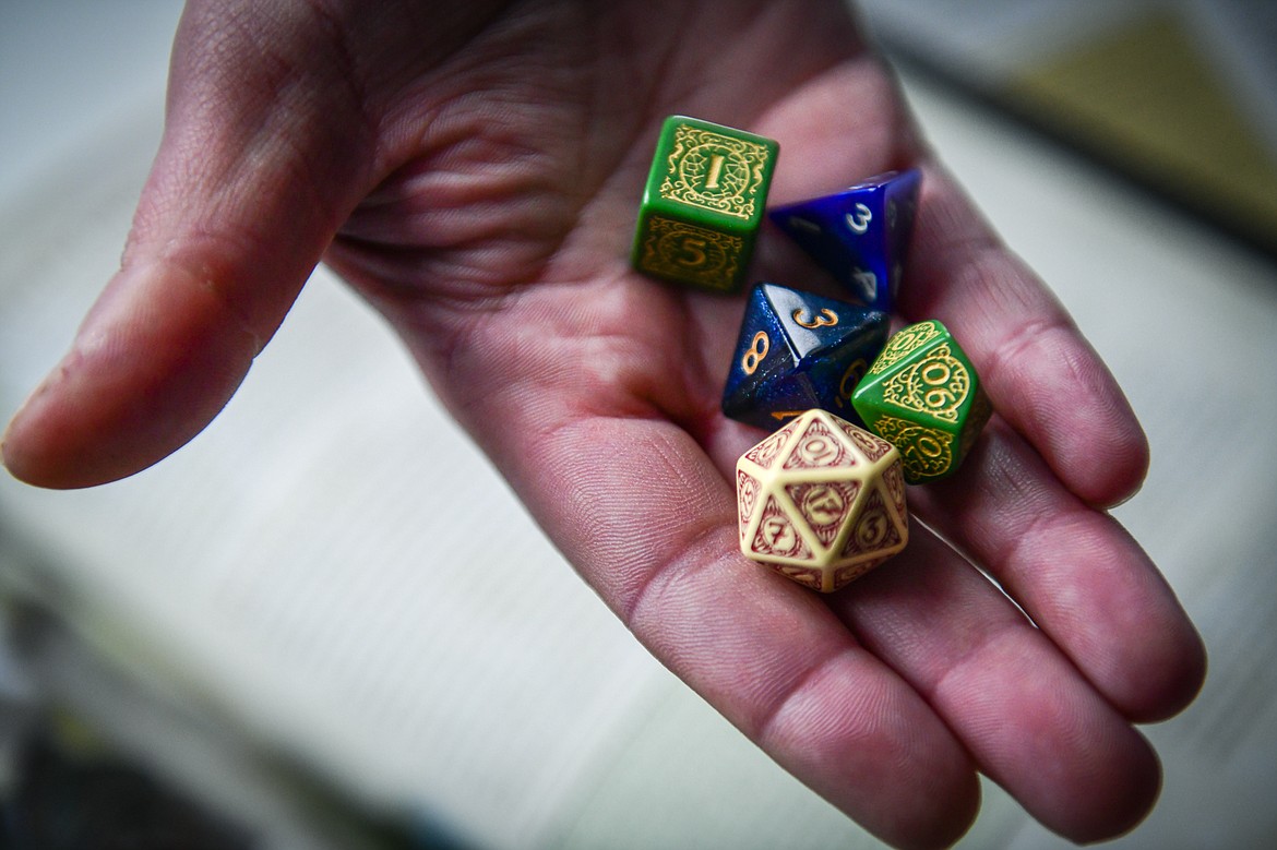 Multi-sided die for playing Dungeons & Dragons on Tuesday, April 18. (Casey Kreider/Daily Inter Lake)