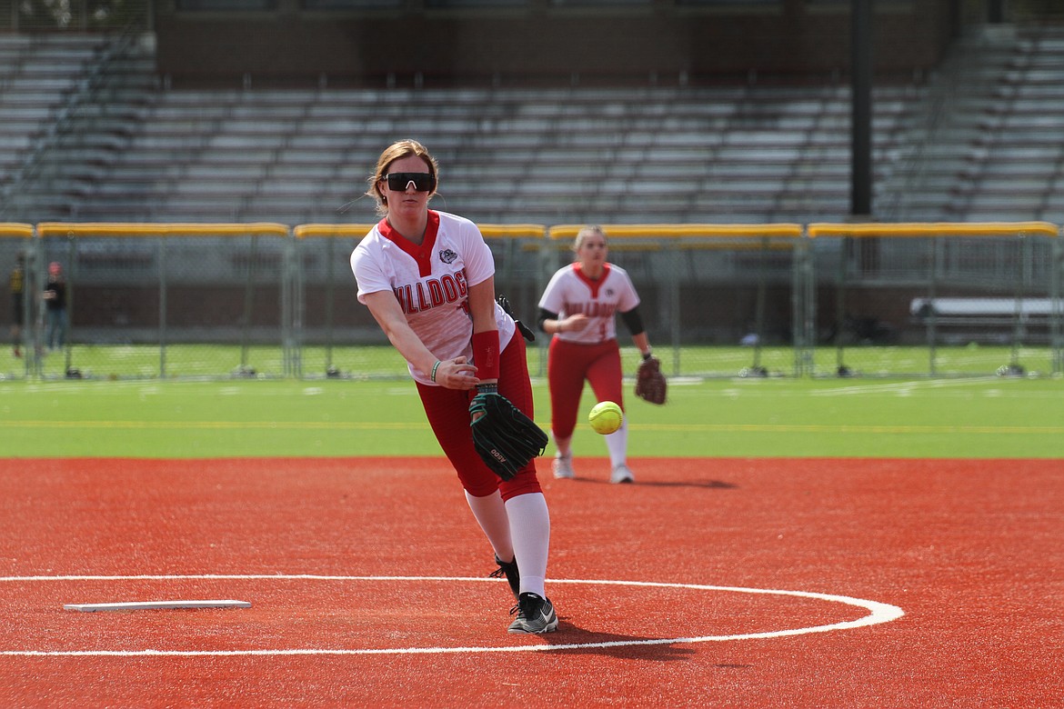 Ashlyn Darling releases a fastball that resulted in a strikeout against Post Falls.