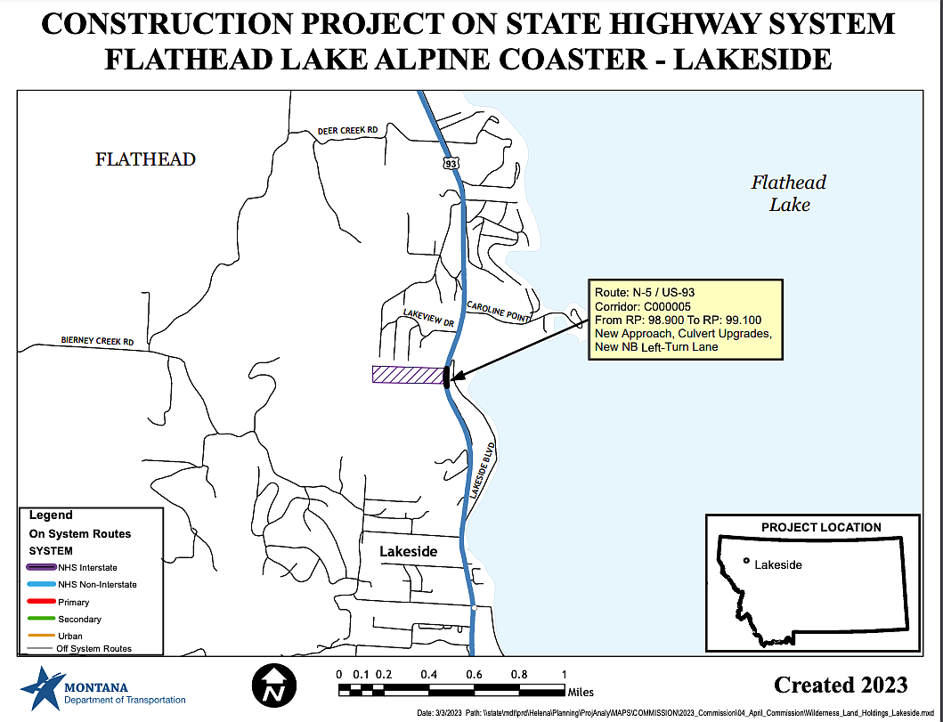 A map shows the location of the alpine coaster property along U.S. 93 near Lakeside. (photo provided)