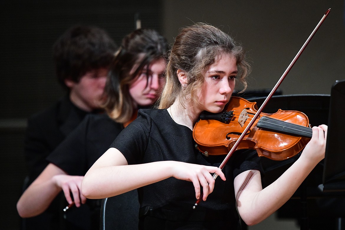 The Flathead High School Chamber Orchestra performs New Chances, New Dances by Richard Meyer and Passacaglia composed by George Frederic Handel and arranged by Robert S. Frost at the District Music Festival at Glacier High School on Thursday, April 20. (Casey Kreider/Daily Inter Lake)