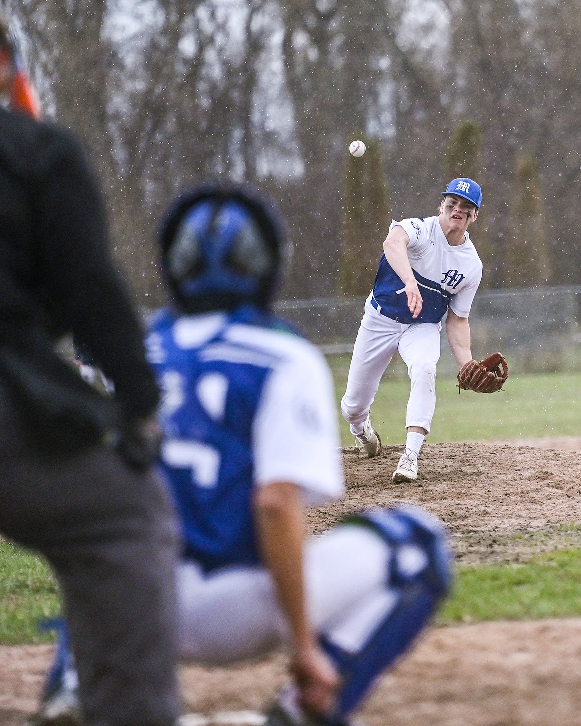 Canyon Sargent on the pitcher's mound during Mission's comeback win against Troy. (Christa Umphrey photo)