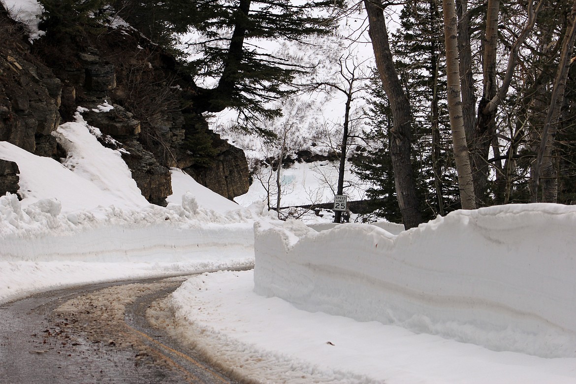 Bare pavement is revealed as plows work to clear Going-to-the-Sun Road in Glacier National Park on Monday, April 24, 2023. (Taylor Inman/Daily Inter Lake)