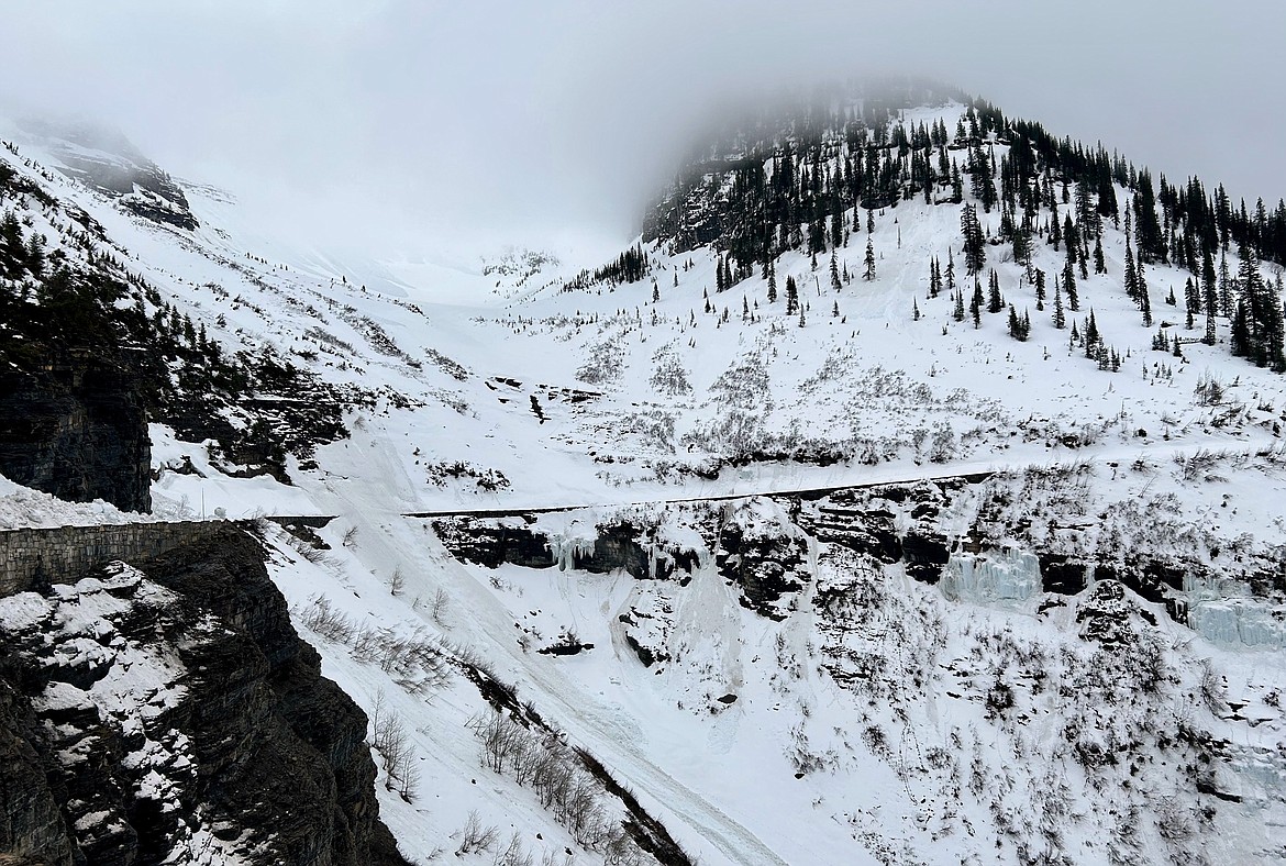 Crews work near Haystack Creek in Glacier National Park on Monday, April 24, 2023. (Taylor Inman/Daily Inter Lake)