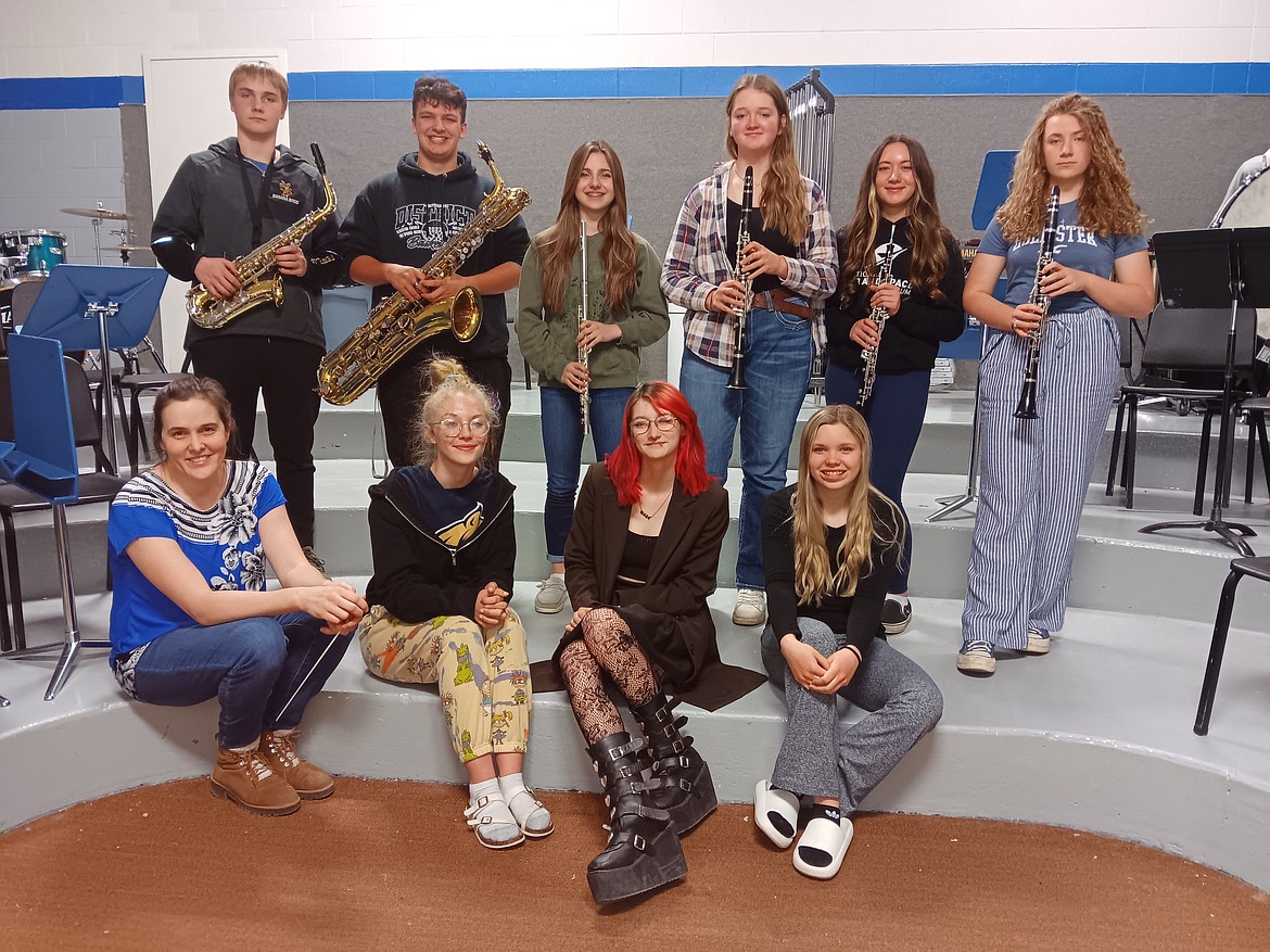 Music teacher, Debbie Merrill (sitting, far left) will accompany her students to state competition in Missoula. Students participating are Trevor Wolff, Jason Merrill, Perri Jasper, Abby Wheeler, Lane DiGiando, Taylor Awbery, Hannah Vanderploeg, Shaylie Smalley, Juliette Evans, Addison Martin, Maggie Haworth and Jenna Mellen. Not pictured are Maggie Haworth, Juliette Evans and Addison Martin