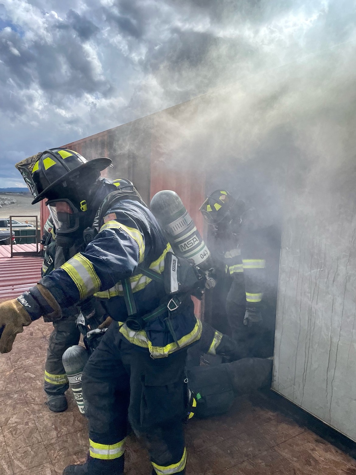 Firefighter recruits participate in rescue exercises as part of their training before the class of 13 graduated April 22 to start work in the Northern Lakes Fire District Monday.