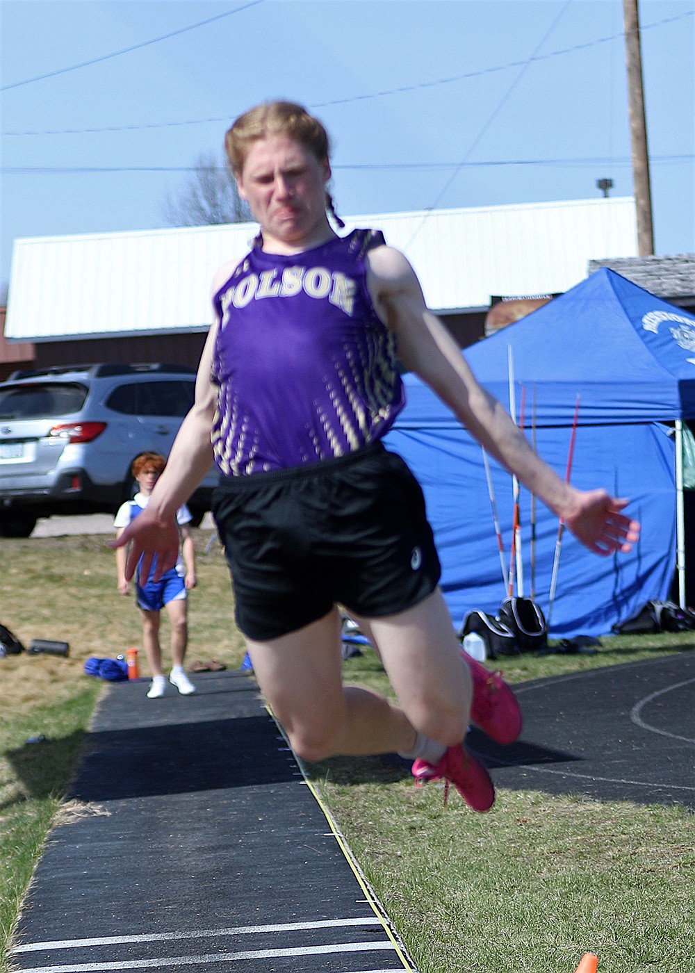 Polson's Drifter Skillcorn was first in the long jump at the Corvallis Twilight Meet. (Bob Gunderson photo)