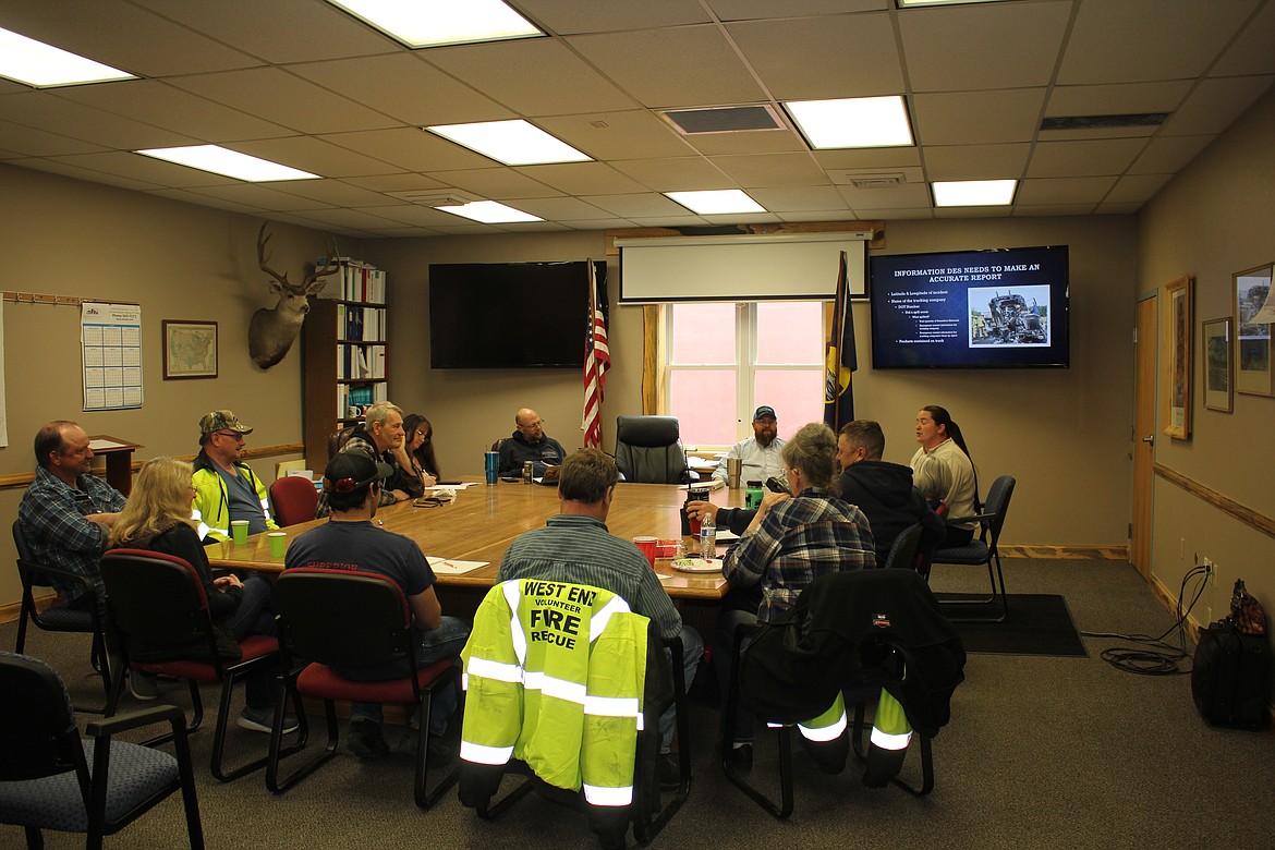 First Responders from every department in Mineral County had representatives on Sunday for a Semitruck Accident Education seminar taught by Missouri River Logistics and Montana Disaster & Emergencies. The class was organized by Amy Lommen, Mineral County Disaster and Preparedness Coordinator, and was held in the county commissioner’s room. One key item was how local departments can recoup money used on accidents. Rescue equipment and clothing is expensive, and grants don’t always cover these costs.