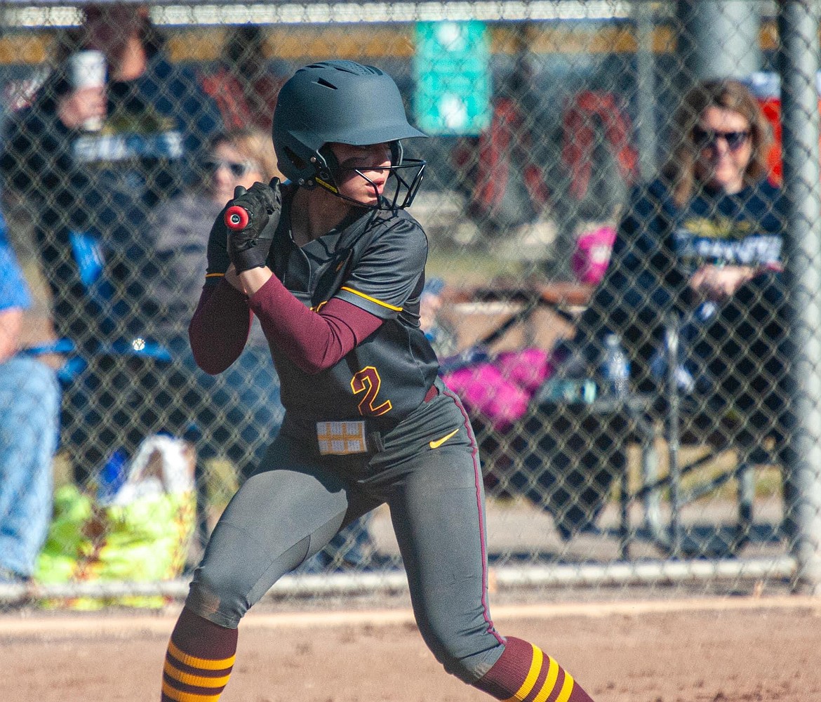 Moses Lake junior Raegen Hofheins stands in the batter’s box against Davis on Friday.