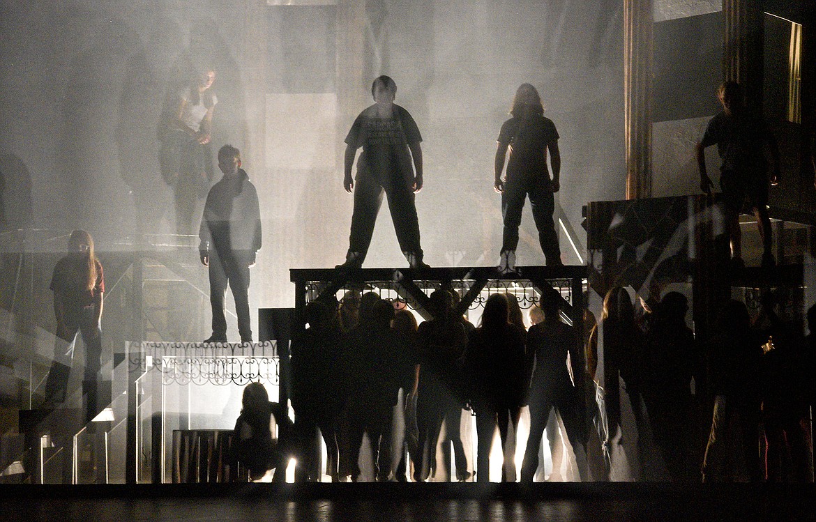 The cast acts out a scene during rehearsal of Alpine Theatre Project's Les Miserables at the Whitefish Performing Arts Center on Monday. (Whitney England/Whitefish Pilot)