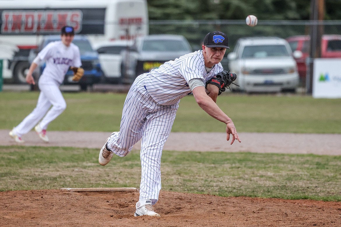 Matthew Mitts pitches for Columbia Falls at home last week against Browning. (JP Edge photo)