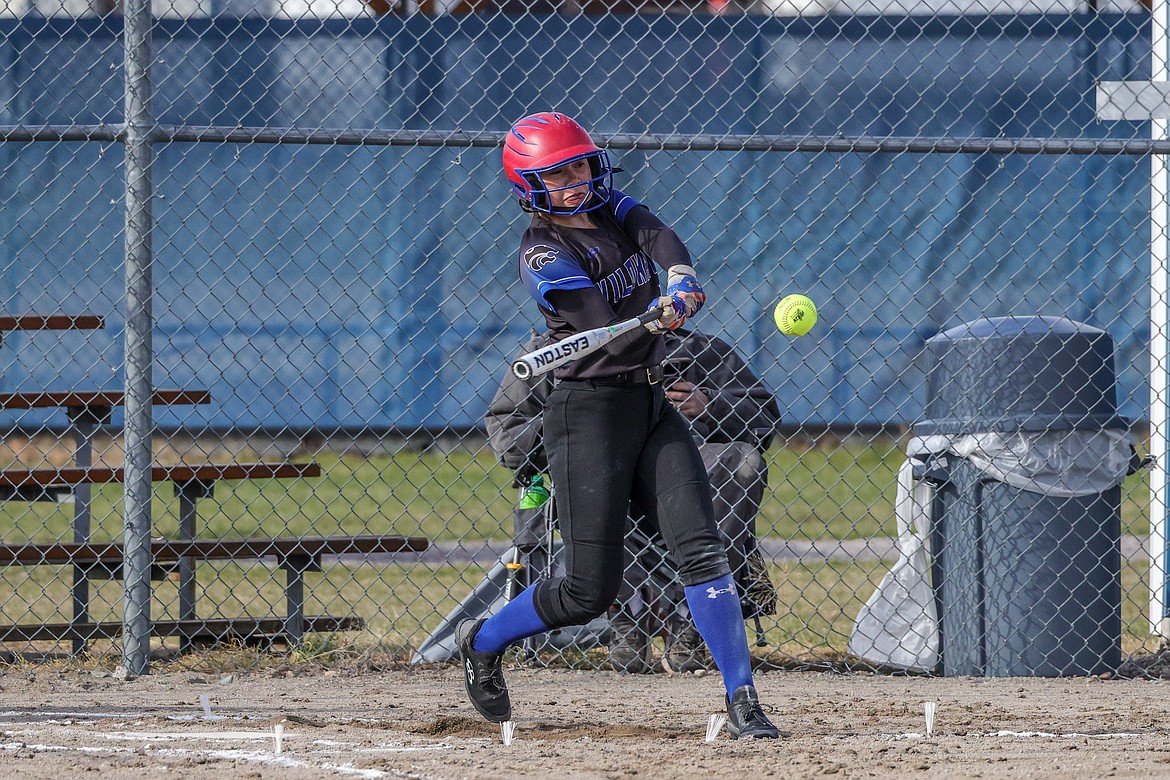 Senior Aspen Dawson swings big at home against Browning last week. (JP Edge photo)