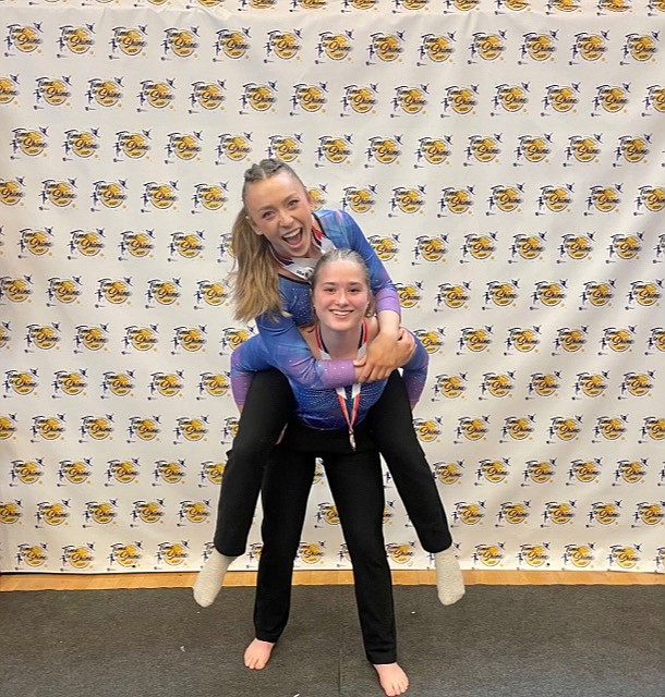 Courtesy photo
Diamond gymnasts Taryn Olson, top, and McKenzie Palaniuk of GEMS Athletic Center competed at the Xcel Region 2 championships last weekend in Everett, Wash.