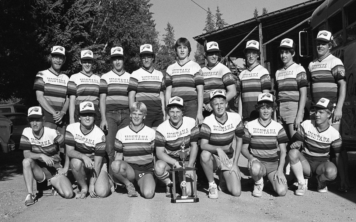 The 1983 Babe Ruth state championship team that went on to compete in the World Series. Front row, from left, Curt Rowsey,  Ray Queen, Jimmy Sapa, Dan Landon, Kevin Duff, Billy Walker, Billy Sapa.; second row, Coach Bruce McEvoy, Ray Fauth, David Simonson, Ken Russell, Ray Johnsrud,  Derek Wilcut, Andy Mace, Chuck Freeman and Assistant Coach Bill Lelivre. (Hungry Horse News file photo)