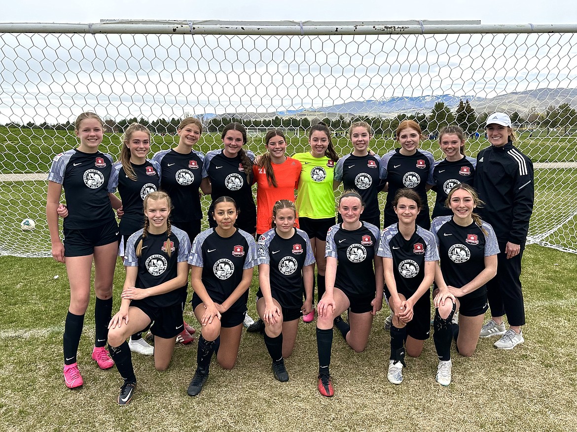 Courtesy photo
The Thorns North FC 08 Girls Academy soccer brought home two victories last weekend while in Boise. First was 2-1 win over Idaho Rush 08 Nero. Avery Lathen had the two goals for the Thorns, and Nora Ryan had an assist. Next was a 4-2 win over BTT 08 Boise Thorns. Avery Lathen and Izzie Grimmett each had two goals for the Thorns, and Ella Pearson, Leylah Hexum, and Avery Lathen each had an assist. Macy Walters and Adysen Robinson were in goal for TNFC. In the front row from left are Avery Lathen, Allison Carrico, Ashley Breisacher, Cameron Fischer, Izzie Grimmett and Alyvia Morris; and back row from left, Nora Ryan, Sloan Waddell, Ella Pearson, Kambrya Powers, Adysen Robinson, Macy Walters, Izzy Entzi, Alisa Grantham, Leylah Hexum and Coach Madison McLean.