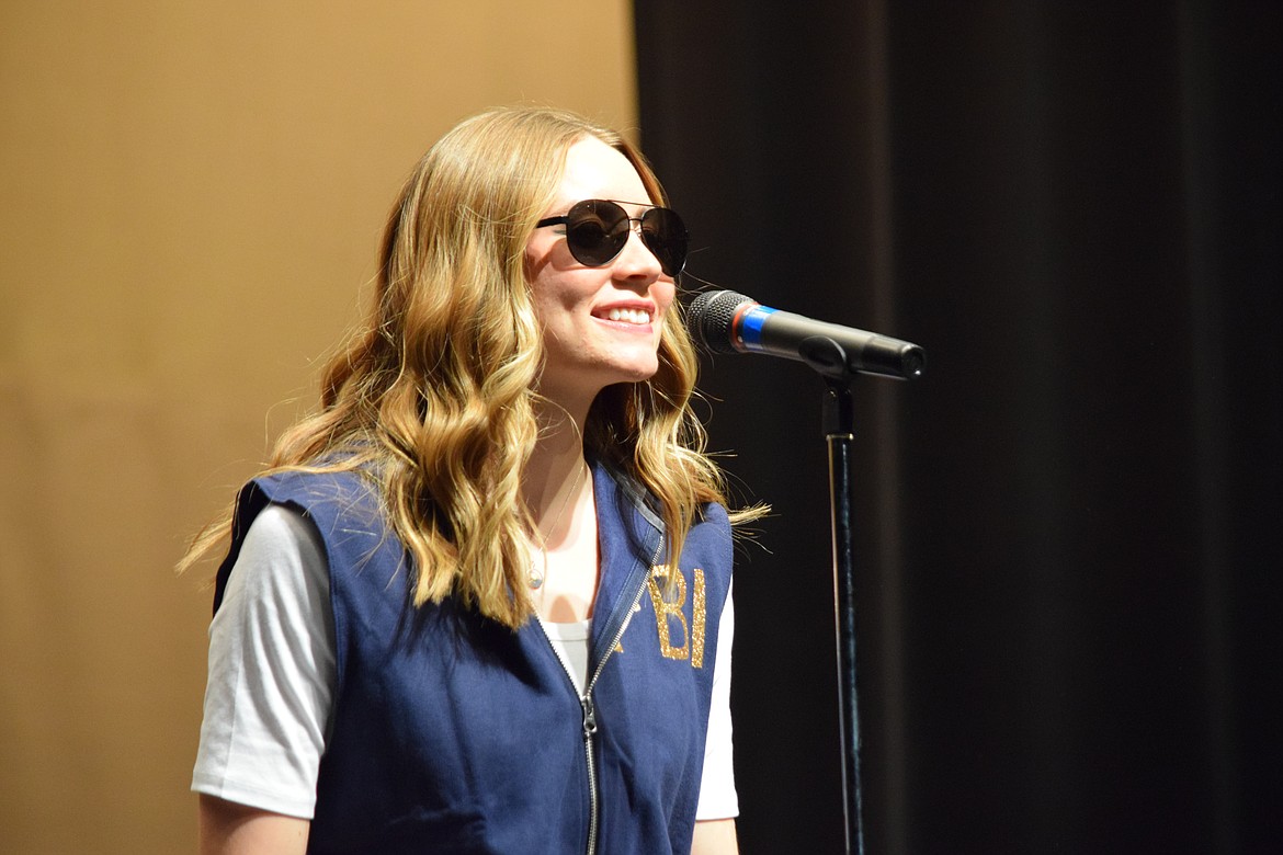 Tori Moser speaking during the introductory performance to Saturday’s Distinguished Young Woman competition.