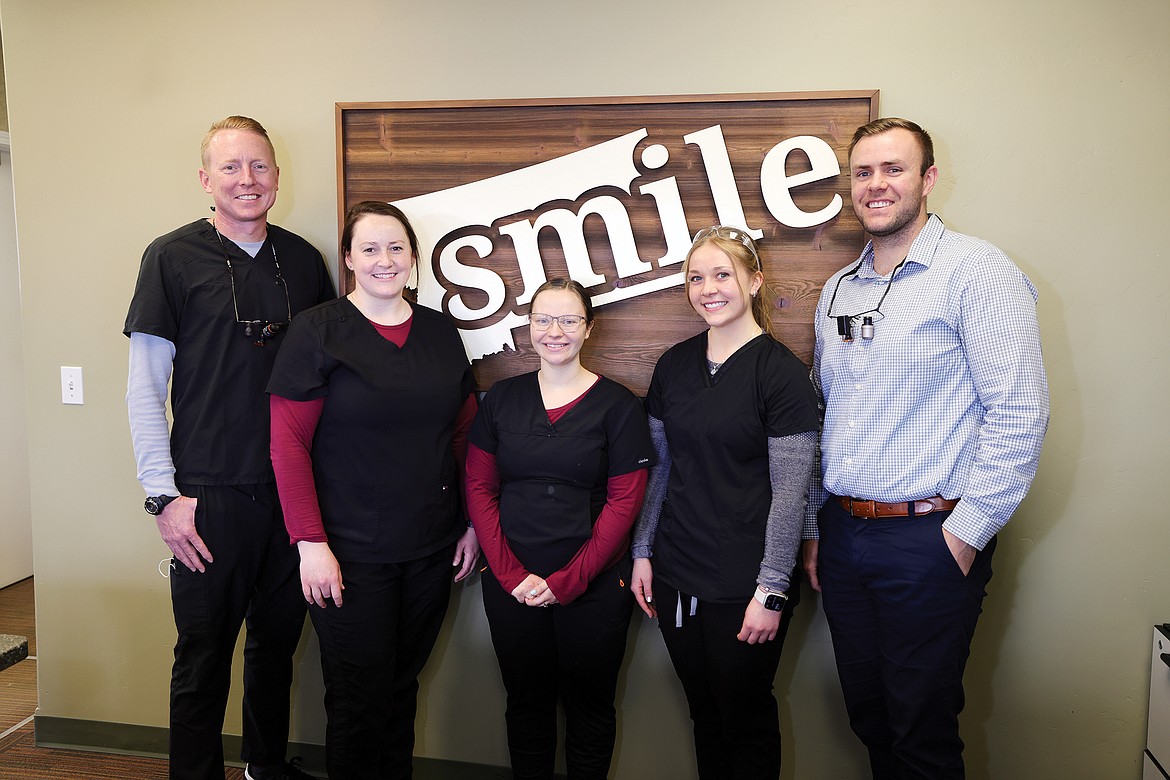 Smile Montana staff, from left, Dr. Ben Crockett, Erica Friske, Makayla Bridwell, Avalon Viau, Dr. Jesse Elledge.
